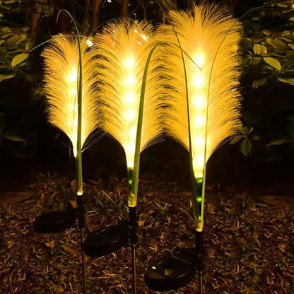 GUOCHENG Fluffy Reed Solar Lamps Bulrush Shaped Waterproof Outdoor LED Garden Lights, Solar Landscape Stake Lights for Courtyard Pathway Flowerbed Patio Lawn Décor(2Pcs)