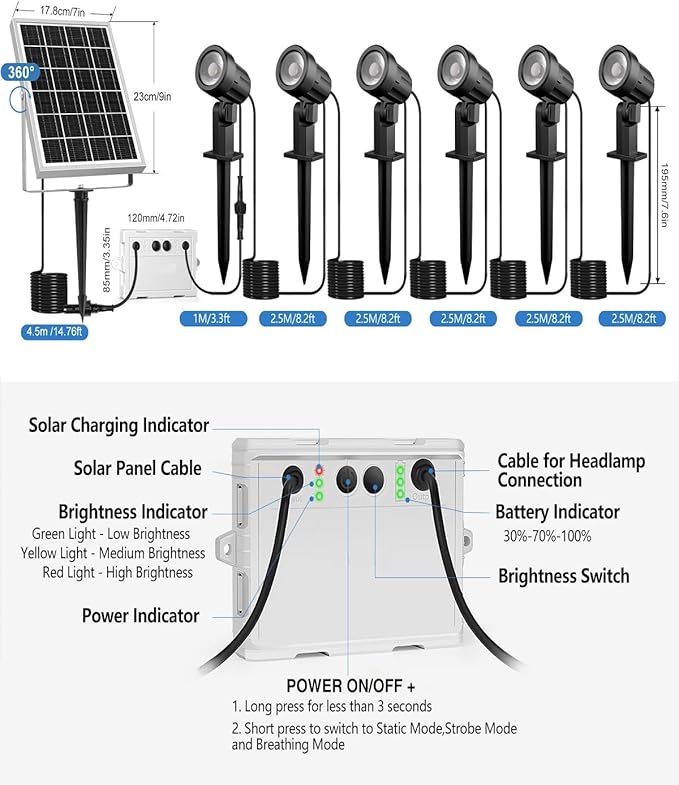 CLY 6 in 1 Solar Spot Lights Outdoor, 2700K Warm White Solar Spotlights Landscape Lights, IP66 Waterproof 59.06ft | Lumora