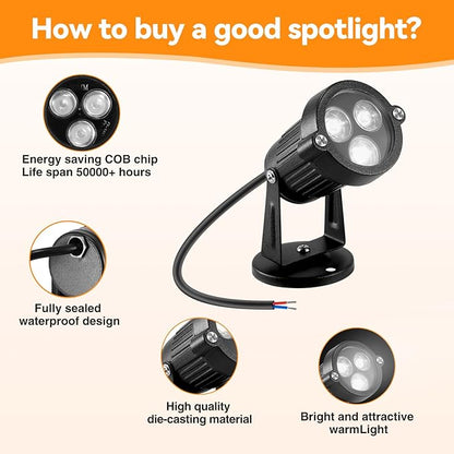 LemonBest Landscape Lights - Low Voltage Outdoor Landscape Spotlight - Waterproof LED Landscape Lights for Yard Garden Patio Driveway House Cool White