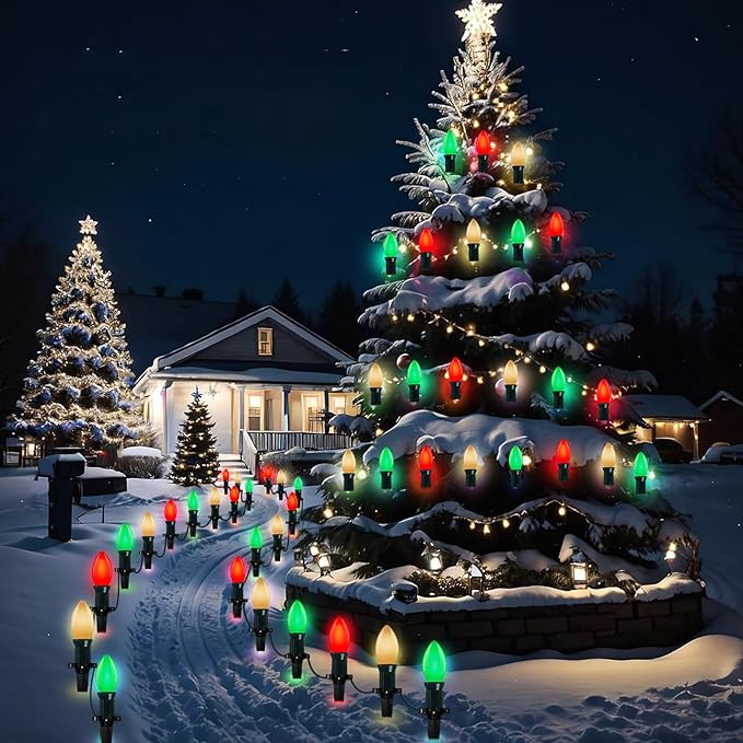 C9 Red White and Green Christmas Lights Outdoor, 25Ft Vintage Christmas String Lights with 26 Multicolor Ceramic | Lumora