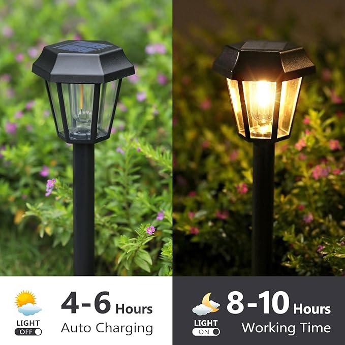 Solar Pathway Lights Outdoor 8 Pack Solar Lights Outdoor Waterproof with 3000K Tungsten Filament Bulb, Decor Driveway Lighting for Yard Garden Landscape Walkway Path Lawn Father's Day (Warm White)