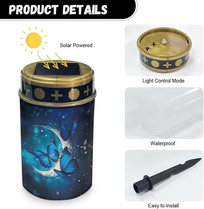 Solar Garden Lights Outdoor Blue Butterflies and Moon Solar Lights Outdoor Solar Lights for Garden Yard Patio Lawn Outdoor Decor, Gifts for Dad,Mother,Grandma