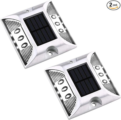 Aolyty Solar Driveway Dock Lights, IP68 Waterproof Solar Deck Light Outdoor Warning Step Light Reflective Road Marker for Sidewalk Stair Garden Pathway Walkway (2 Pack, White)
