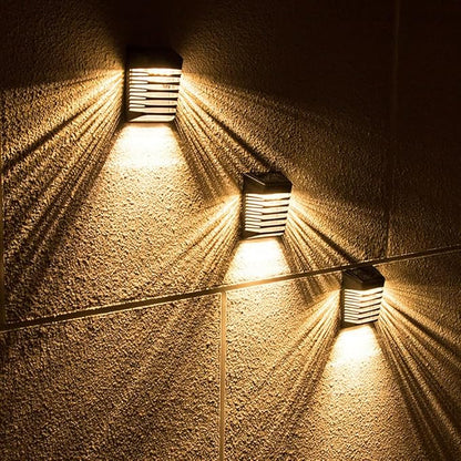 Solar Fence Light Led Waterproof Wall Rail Porch Backyard Lights 500mAh Battery for Garden Deck Pathway Walkways Stairways Patio (4Pcs)