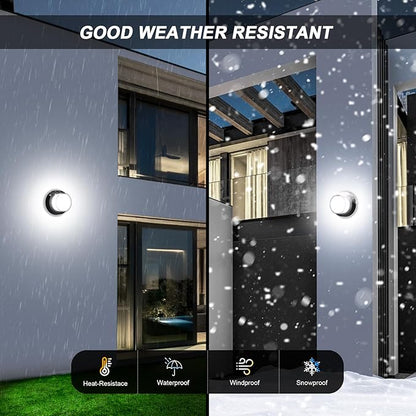 Outdoor LED Ceiling Flood Lights, Waterproof Modern Exterior Wall Light, 12W Anti Rust Outside Porch Light with 6000K Daylight Small Circle Wall Mount Fixtures for House Backdoor Yard Entryway