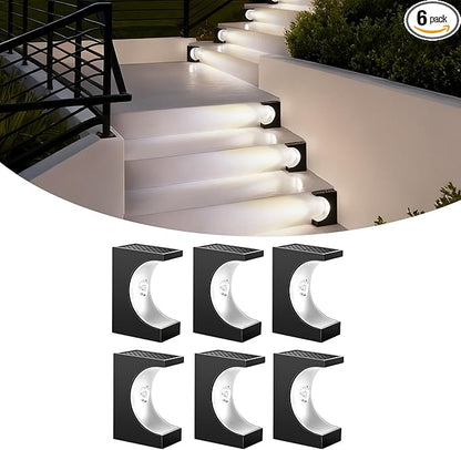 Solar Step Lights 6 Pack, Stair Lights Outdoor Waterproof, LED Step for Outside, Outdoor Solar Powered Step Lighting for Patio Decor, Deck, Porch, Front Door, Walkway (Cool White)