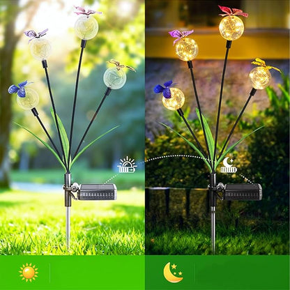 Solar Garden Lights, 2 Packs Butterfly Bulb Path Light, Warm Light Firefly Swaying Lights, Waterproof Outdoor Decoration for Lawn Yard Garden Patio Walkway Ground (Warm Light)