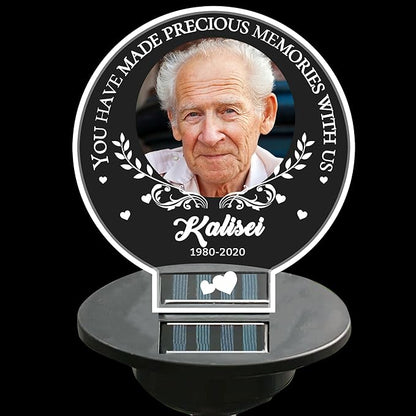 Personalized Memorial Garden Solar Outdoor Lights with Photo Name Custom Grave Decor Solar Lights for Sympathy Gifts for Loss of Loved One in Loving Memory Memorial Gift (A-Round -2)