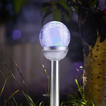 2 Pack Outdoor Waterproof Solar Garden Lights, Cracked Glass Solar Sphere LED Color Lights for Garden Decorative Lights Patio Path Lawn Yard Landscape