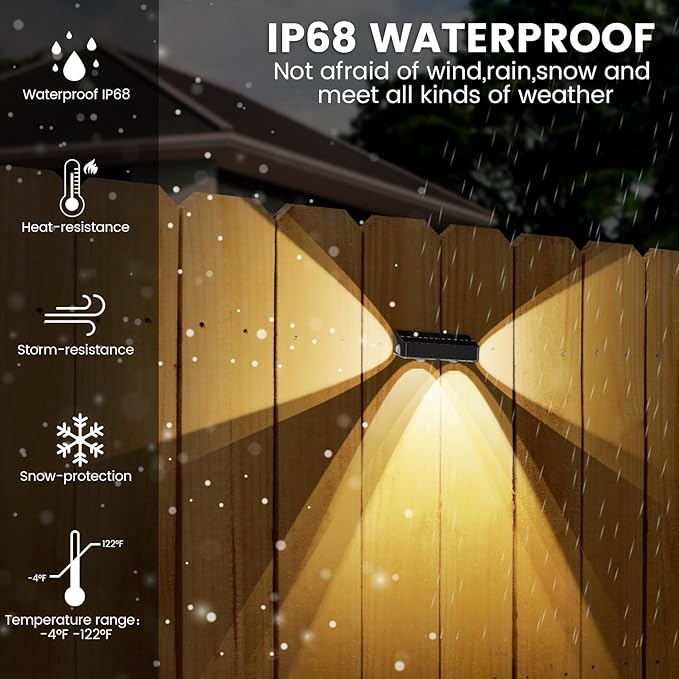 Solar Fence Lights 8 Pack Solar Fence Lights Outdoor with 3-Side Lighting, 9 Colors＆11 Lighting Modes, IP65 Waterproof, Fence Lights Solar Powered for Outside Wall Backyard Step Patio Deck Garden