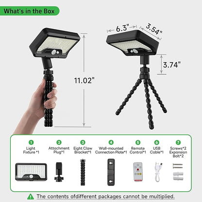 Motion Sensor Solar Light with Flexible Octopus Tripod, 600LM Lights with 3CCT, IP65 Waterproof Adjustable Fixture Black for Outdoor Garden Tree Porch Camping [1-Pack]