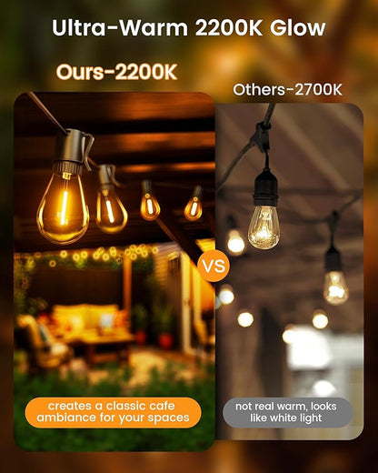 Torkase Outdoor String Lights Commercial 30FT with 10+1 S14 Shatterproof Bulbs 2200K Warm White Waterproof Dimmable Patio Lights for Backyard Porch Bistro