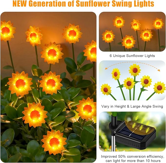 Solar Powered Sunflower Lights - Solar Flowers Lights Waterproof Outdoor for Yard, Pathway,Landscape, Ideal Gifts for Women, Mom,Home Festival Decoration