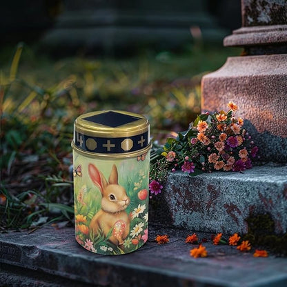 Rabbit Flower Solar Cemetery Grave Decorations, Waterproof Memorial Cemetery Decorations Lights for Birthday Mother Day Fathery Day Memorial Day Christmas