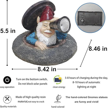 Solar Garden Gnomes Statue - Funny Dwarf Statue Hiding Under a Manhole Cover, Solar Outdoor Garden Decor for Yard, Lawn, Patio - Gnomes Figurine Ideal for Garden Lovers & Holiday Giving
