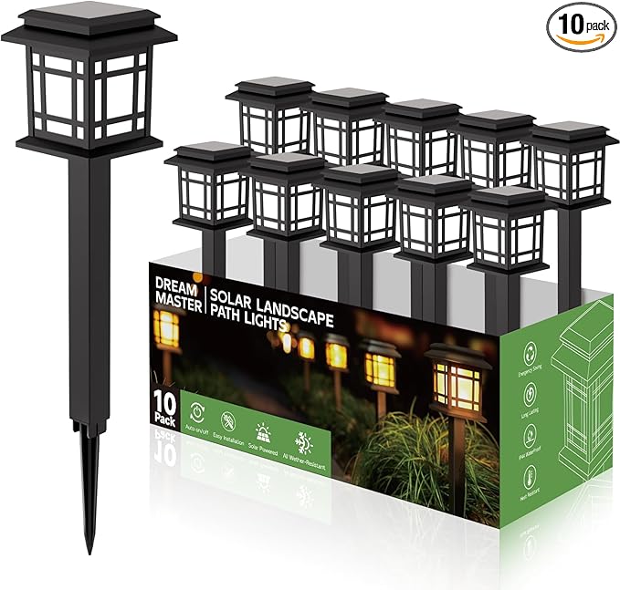 Dream Master Solar Lights Outdoor Waterproof，10 Pack LED Solar Garden Lights，Corrosion Resistant ABS Material Soalr Pathway Lights for Garden, Landscape, Yard, and Pathway Decor