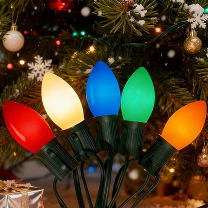 Christmas Lights Outdoor C9 25Ft Vintage Christmas Lights with 25 LED Shatterproof Colored Light Bulbs, Plug in Xmas Tree Light Connectable for Patio Roofline Garden Porch Balcony Party Xmas Decor