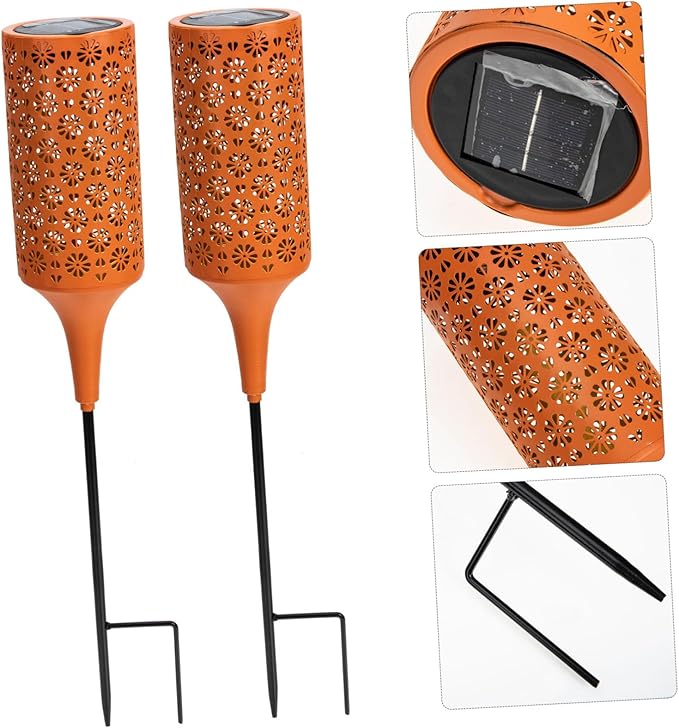 YARNOW Solar Garden Landscape Lamp Creative Iron Chrysanthemum Design Lightweight Led Solar Pathway Light for Outdoor Decoration Automatic Charging Night Illumination Orange