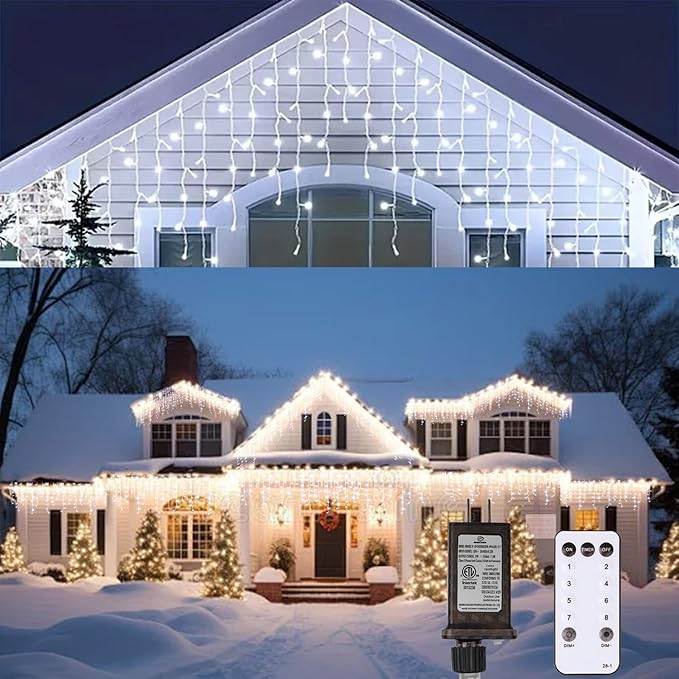 LED Icicle Lights for Outdoor Christmas Decorations,98.4Ft 1000 LEDs Christmas Fairy Light with Timer&Memory Function,8 Lighting Modes,Plug in hanging Curtain Lights for Xmas Party Wedding(Cool White)