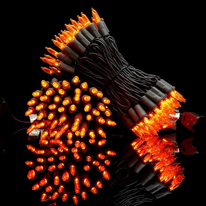 YULETIME 200 Orange LED Christmas Lights with Brown Wire, Pack of 2 Strands 33 Feet 100 Lights UL Certified Holiday String Light Set