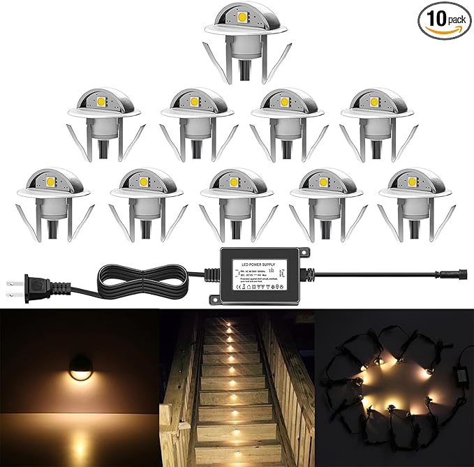 10 Pack LED Stair Lights Kit Low Voltage Waterproof IP65 Outdoor 1-2/5" Recessed Wood LED Deck Lighting Yard Garden | Lumora
