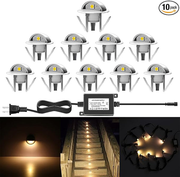 10 Pack LED Stair Lights Kit Low Voltage Waterproof IP65 Outdoor 1-2/5" Recessed Wood LED Deck Lighting Yard Garden | Lumora