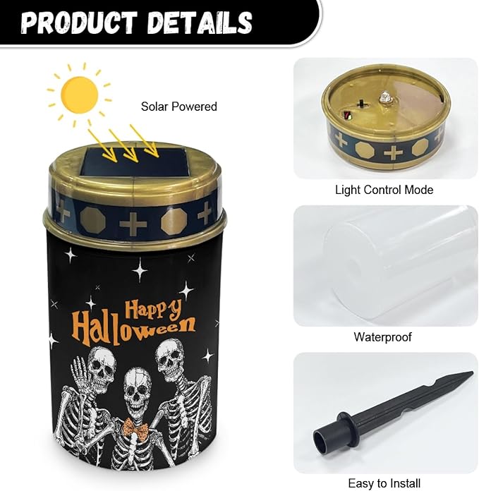 Happy Halloween Solar Lights Outdoor Waterproof Solar Pathway Lights Halloween Decor LED Solar Lantern Landscape Lighting for Yard Patio Solar Stake Lights Wall Light Auto On/Off