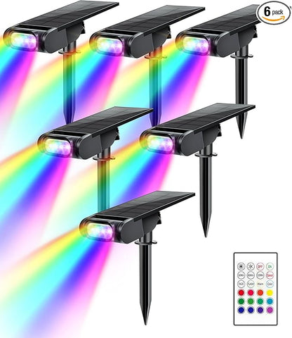 Solar Lights Outdoor Waterproof IP67 Remote Control & USB to Type-C Port Landscape Lighting with 12 RGB Modes Uplighting for Flag Tree Solar Spot Lights for Garden Yard Patio Pathway-6 Pack