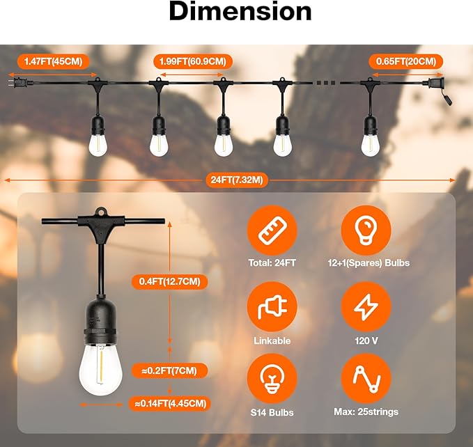LEDVANCE 24-ft Outdoor String Lights, Edison Shatterproof S14 Bulbs, Linkable, String Lights for Outside/Indoor | Lumora