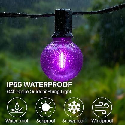 25 FT Colorful Outdoor String Lights G40 Globe Shatterproof Patio Lights,13 Plastic Edison Bulbs(1 Spare) IP65 Waterproof Dimmable LED Bulbs for Backyard Porch Balcony Party Decor, E12 Base