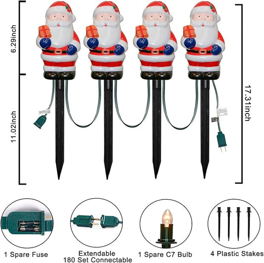Christmas Decorations Outside, 7Ft Christmas Santa Pathway Stake Lights with 4 C7 Bulbs, Stake, Connectable Waterproof Driveway Markers Lights for Outside Path Garden Decor Holiday Yard Patio
