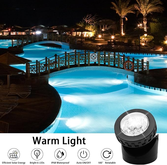 AVEKI Solar Pond Spotlights, 12 LED Solar Underwater Lights with Dual Head Waterproof Submarine Landscape Spotlight | Lumora
