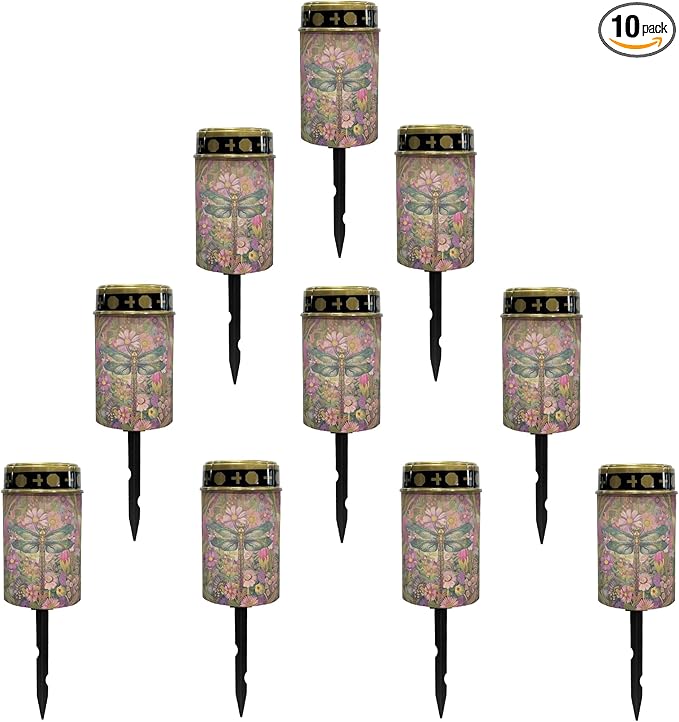 Dragonfly-Pink Floral Solar Outdoor Lights Solar Garden Stake Lights Waterproof Pathway Lights Flameless Landscape Lighting Walkway Lights Solar Powered Light Wall Light Auto On/Off