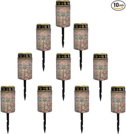Dragonfly-Pink Floral Solar Outdoor Lights Solar Garden Stake Lights Waterproof Pathway Lights Flameless Landscape Lighting Walkway Lights Solar Powered Light Wall Light Auto On/Off
