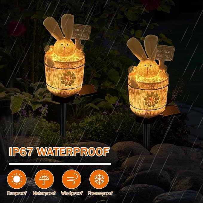 Solar Garden Bunny Lights Outdoor, Waterproof Solar Decorative Lights Outdoor Rabbit Bunny Statue Solars Garden Decorations Outside Solars Light for Yard Lawn Pathway Patio (You are Special)