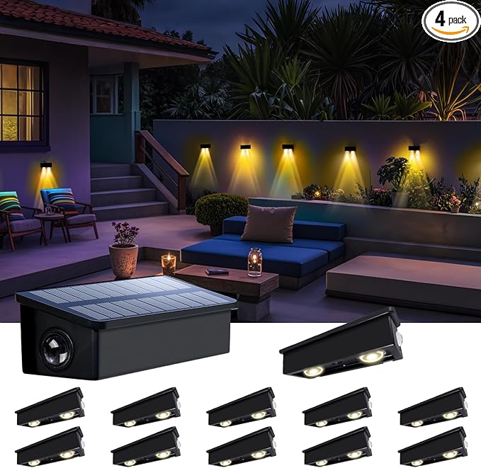 Fence Lights Solar Powered Outdoor Waterproof Outside Wall LED Landscaping Lamp 12 Pack for Yard, Deck, Patio, Rail, Garage, Pool, Balcony, Energy Efficient Warm White Safety and Ambiance,Easy Install
