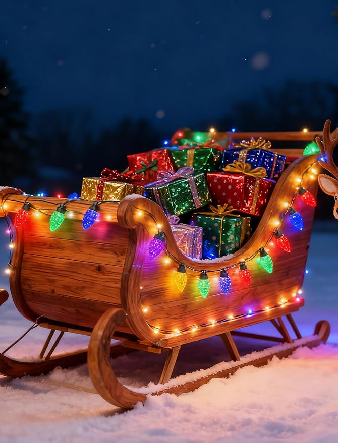 26Ft LED Valentine's Day String Lights Outdoor, C7 Vintage Christmas Lights with 52 Multicolor Strawberry Bulbs, Plug in Fairy Lights for Indoor Patio Porch Garden Party Wedding Roofline House Decor