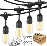 120 FT Outdoor String Lights LED Waterproof with 40 Shatterproof Plastic Warm Edison Bulbs String Bistro Lights for | Lumora