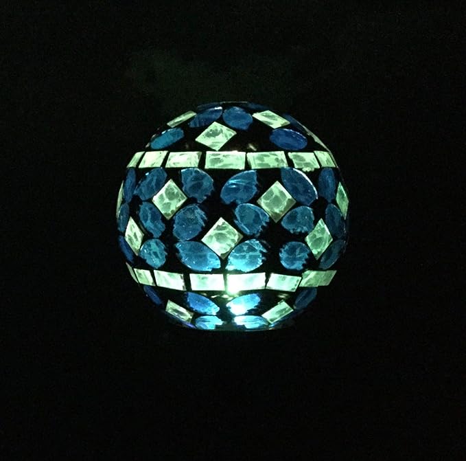 Solar Blue White Glass Ball Light, Garden Decor Landscape Globe Stake Multi-Color Color Change Yard LED Lamp Light 3.5 inch