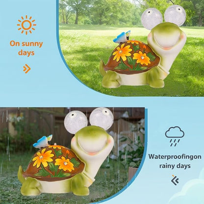 ASTRAEUS Solar Turtle Statue Garden Light Figurine Outdoor Decor with 5 LED Lights Lawn Decor Statue Unique Christmas Birthdays Housewarming Gift for Patio, Balcony, Yard
