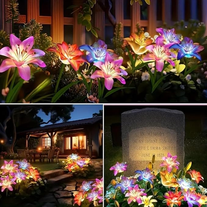 Solar Lights Outdoor Garden Decor, 6 Pack of 24 Lily Flowers Solar Lights, 7 Color Changing Solar Flowers Outdoor | Lumora