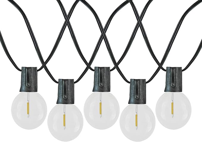 Novelty Lights 50 Feet G40 LED Patio String Light Set with 50 Bulbs, Warm White, Weather Resistant and Shatterproof Replaceable Plastic Globe Bulbs, Black Wire