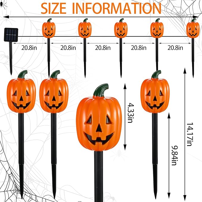 Retisee Halloween Pumpkin Pathway Markers Lights Solar Powered Pathway String Lights Light up Jack O Lantern Pumpkin Garden Stakes for Yard Lawn Tree Patio Walkway Driveway Party Decor (20 Pcs)