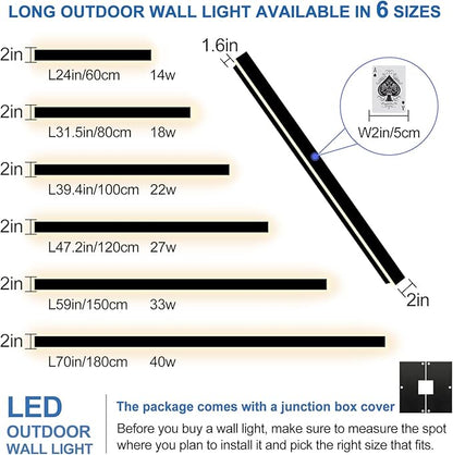 Modern Outdoor Wall Lights, 2 Pack 24 Inch Long Outdoor Wall Sconce with Junction Box Cover, LED 3000K Exterior Sconce IP65 Waterproof Outside Wall Lights for House Garage