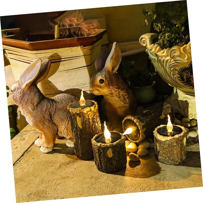 Sosoport Solar Garden Decorative Light Wood Grain Landscape Lighting Solar Powered Outdoor Led Lamp
