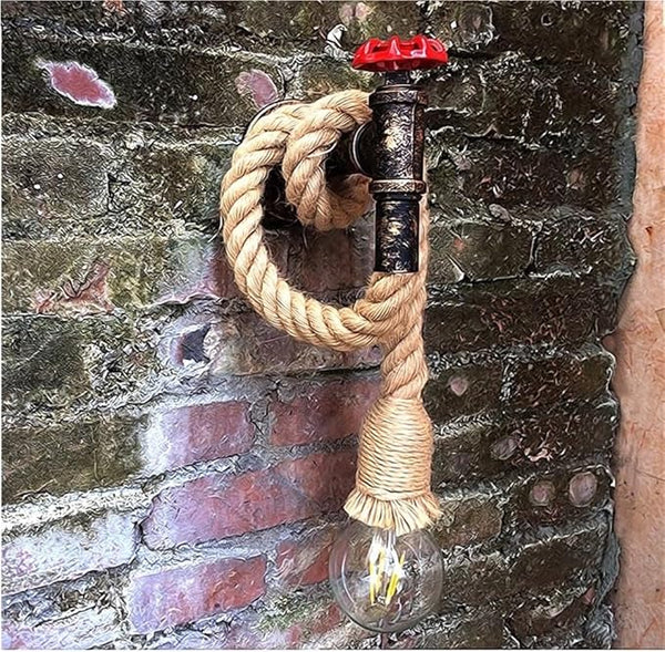 Creative Water Pipe Wall Sconce, Retro Hemp Rope Wall Lamp, Industrial Style Wall Light, Cafe, Restaurant | Lumora
