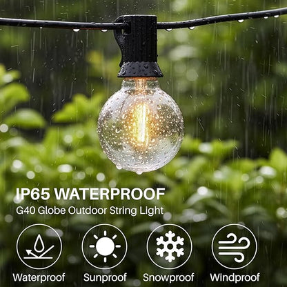 50 FT Outdoor String Lights G40 Globe Shatterproof Patio Lights,26 Plastic Edison Bulbs(2 Spare) IP65 Waterproof Dimmable LED Bulbs for Backyard Porch Balcony Party Decor, E12 Base, 2700K