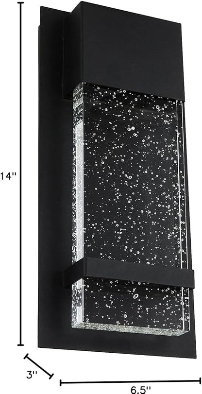 Sunlite LED Wall Sconce, Black Metal Frame with Raindrop Effect Glass Panel, 6.5" Wide, 3000K Warm White, Indoor & Outdoor, ADA Compliant