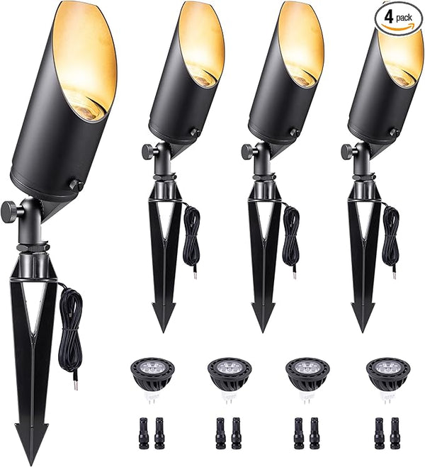 Gardenreet Brass Landscape Lighting - Black Low Voltage Outdoor Spotlights, Wired LED Uplights 12V, Waterproof Spot | Lumora