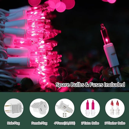 LAMPHOME Christmas String Light,100 Count Incandescent Mini String Light in 19.6ft,Indoor/Outdoor 120V UL Certified Mini Light for Christmas,Wedding,Patio Lawn,Home,Garden,Party (Pink)
